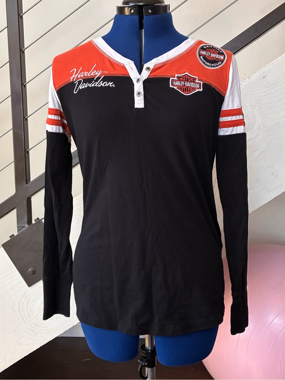 Harley-Davidson Black, Orange and White Button-Front long sleeve shirt